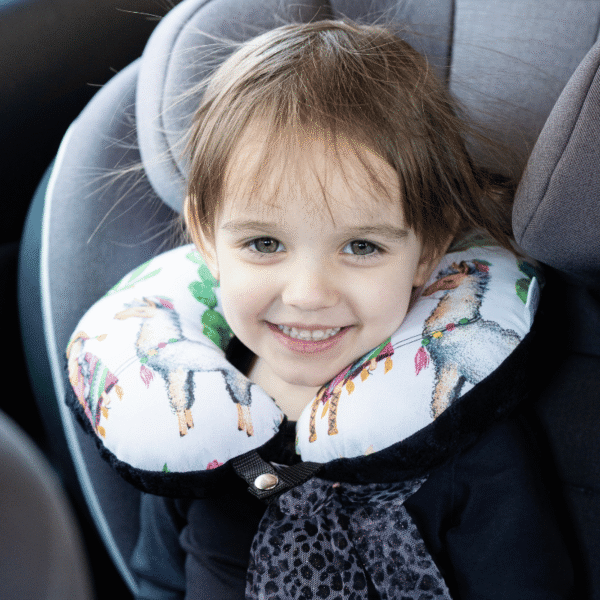 Poduszka podróżna na szyję rogal dla dzieci bawełna minky wygodna – alpaki