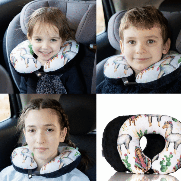 Poduszka podróżna na szyję rogal dla dzieci bawełna minky wygodna – alpaki