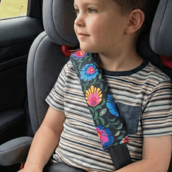 Dwustronna nakładka na pasy bawełna minky folk czarny