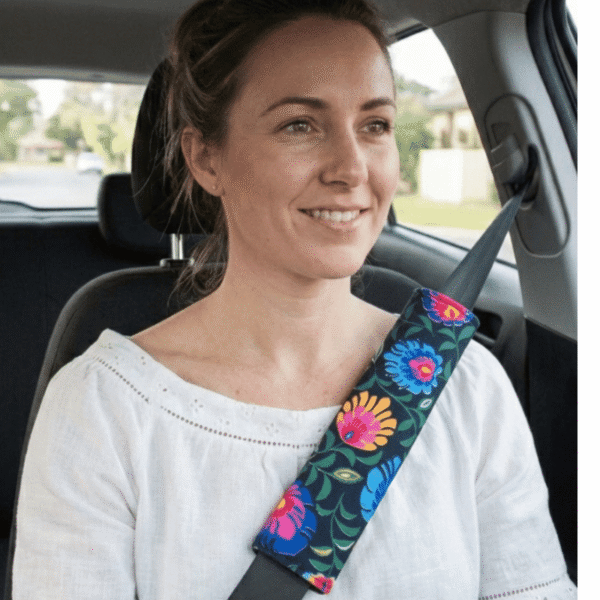 Dwustronna nakładka na pasy bawełna minky folk czarny