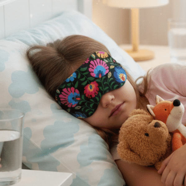 Opaska na oczy do spania dla dzieci komfortowa 100 % bawełna folk czarny