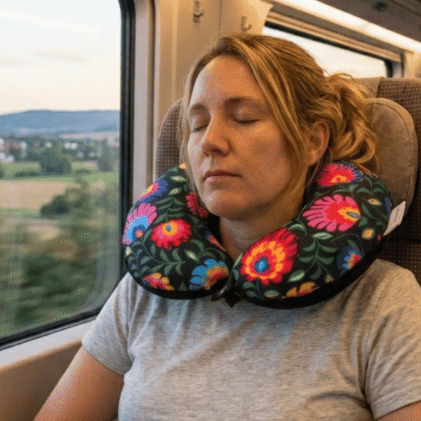 Poduszka podróżna na szyję wygodny rogal zagłówek dla dorosłych – folk czarny