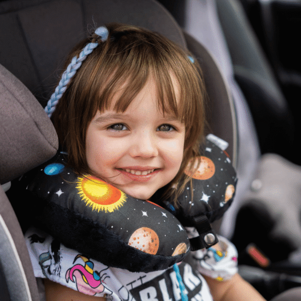 Poduszka podróżna na szyję rogal dla dzieci bawełna minky wygodna – kosmos