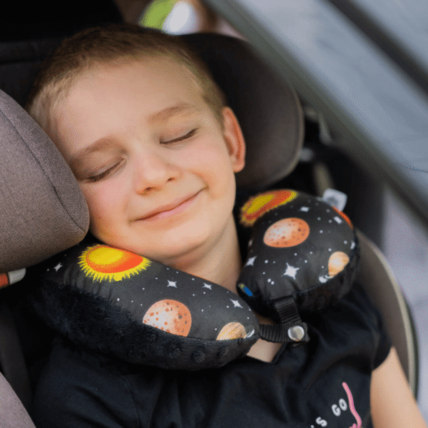 Poduszka podróżna na szyję rogal dla dzieci bawełna minky wygodna – kosmos