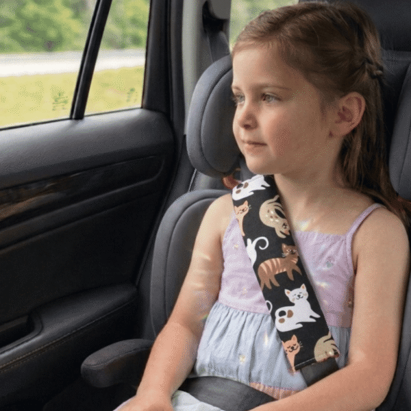 Dwustronna nakładka na pasy bawełna minky koty brązowe