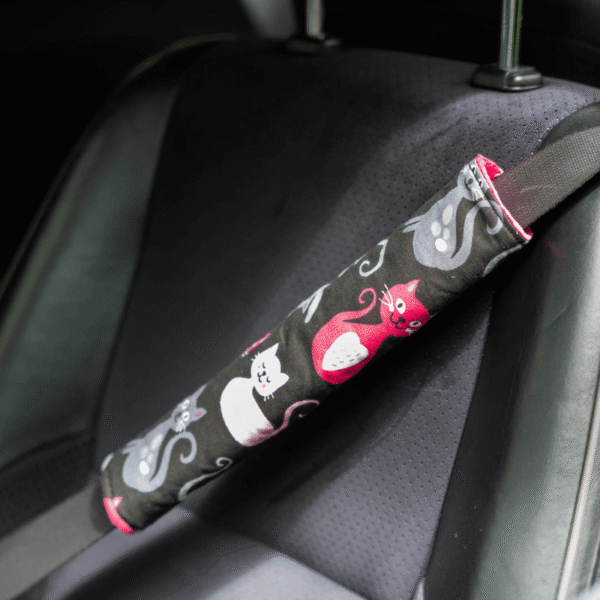 Dwustronna nakładka na pasy bawełna minky koty fuksjowe