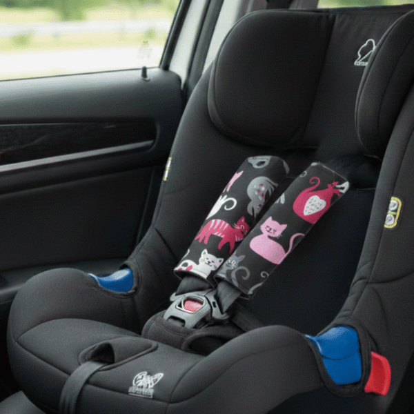 Dwustronne nakładki na pasy Bajbi bawełna minky 2 szt koty fuksjowe