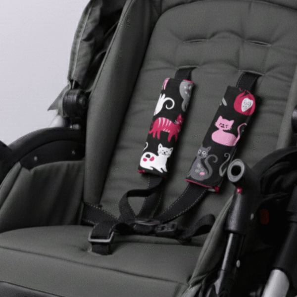 Dwustronne nakładki na pasy Bajbi bawełna minky 2 szt koty fuksjowe