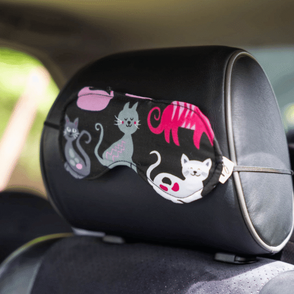 OPASKA maska na oczy do spania i medytacji 100% bawełna koty fuksjowe