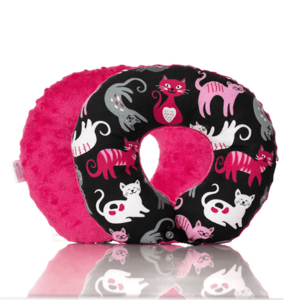 Poduszka podróżna na szyję wygodny rogal zagłówek dla dorosłych – koty fuksjowe
