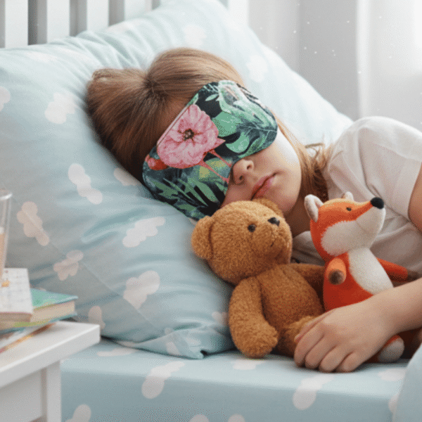 Opaska na oczy do spania dla dzieci komfortowa 100 % bawełna flamingi kwieciste