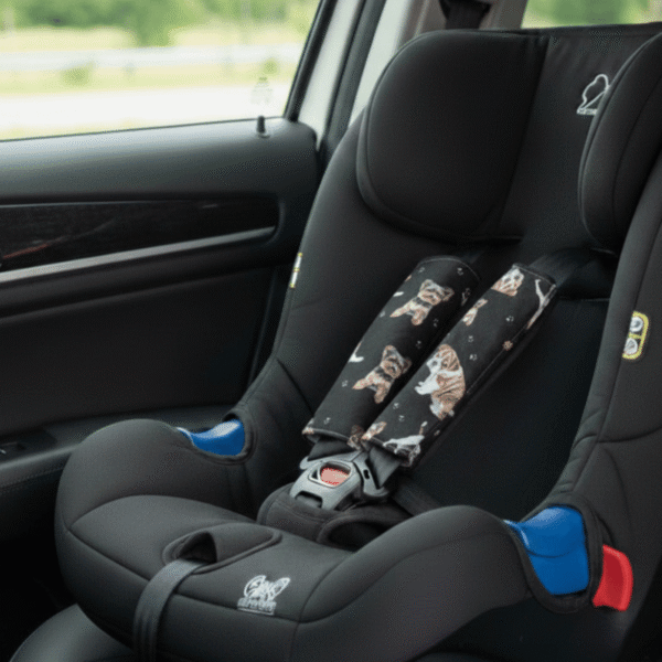 Dwustronne nakładki na pasy Bajbi bawełna minky 2 szt pieski czarne