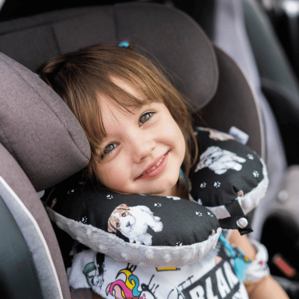 Poduszka podróżna na szyję rogal dla dzieci bawełna minky wygodna – pieski czarne