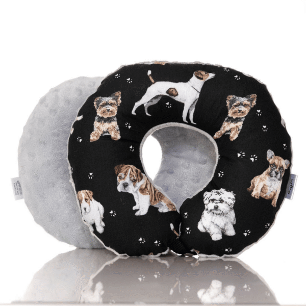 Poduszka podróżna na szyję wygodny rogal zagłówek dla dorosłych – pieski czarne