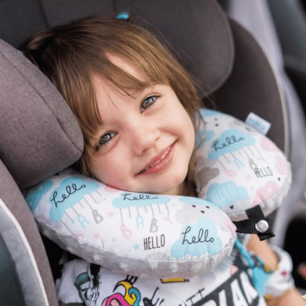 Poduszka podróżna na szyję rogal dla dzieci bawełna minky wygodna – chmurki