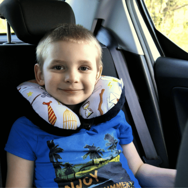 Poduszka podróżna na szyję rogal dla dzieci bawełna minky wygodna – czarodziej