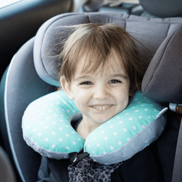 Poduszka podróżna na szyję rogal dla dzieci bawełna minky wygodna – groszki miętowe