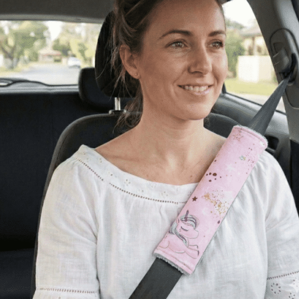 Dwustronna nakładka na pasy bawełna minky jednorożce różowe