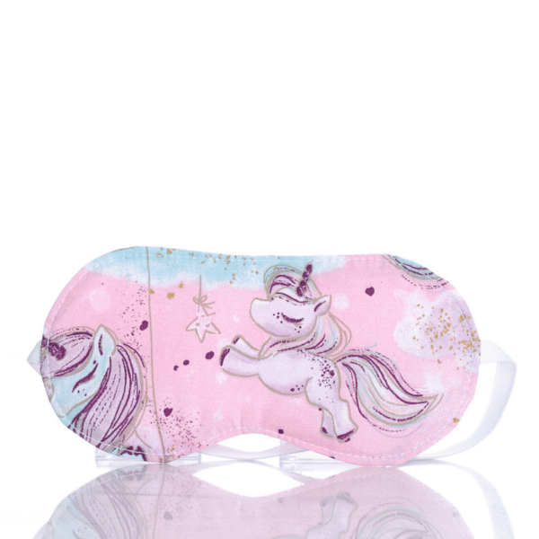 Opaska na oczy do spania dla dzieci komfortowa 100 % bawełna jednorożce różowe
