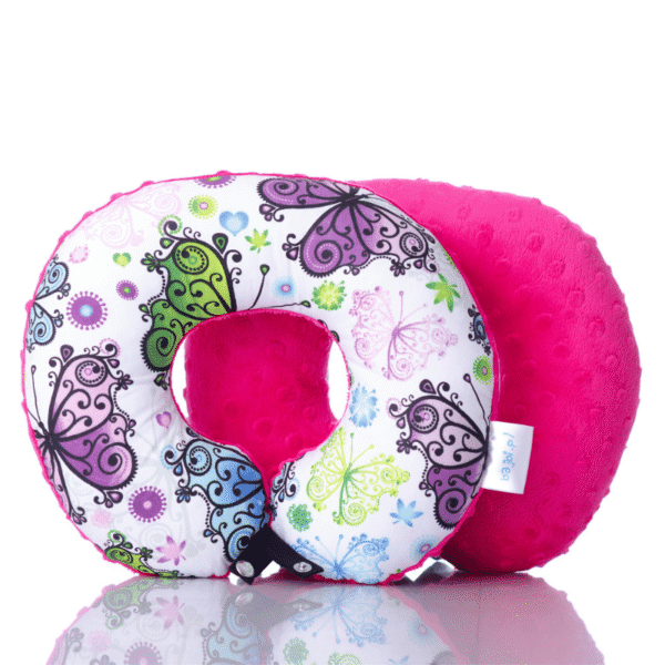Poduszka podróżna na szyję rogal dla dzieci bawełna minky wygodna – motylki