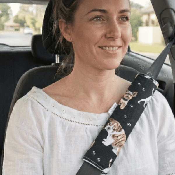 Dwustronna nakładka na pasy bawełna minky pieski czarne