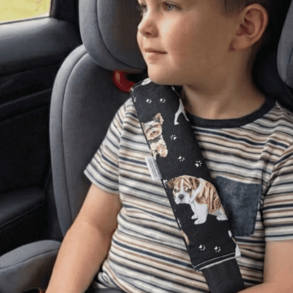 Dwustronna nakładka na pasy bawełna minky pieski czarne