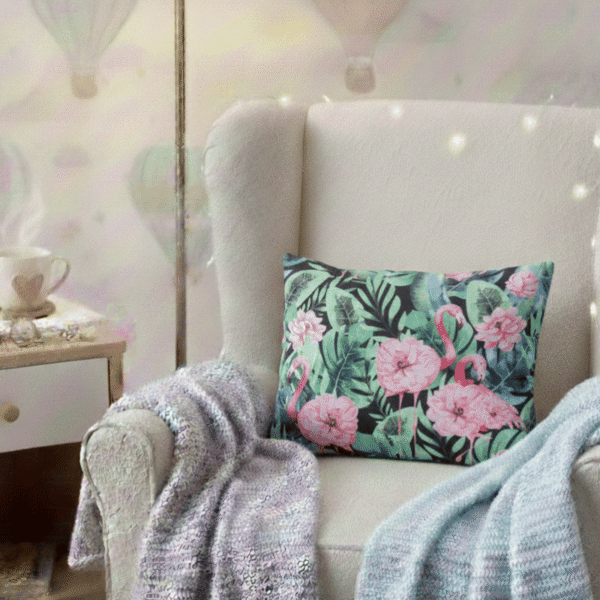 Poduszka jasiek bawełniana 30×40 cm Bajbi flamingi kwieciste